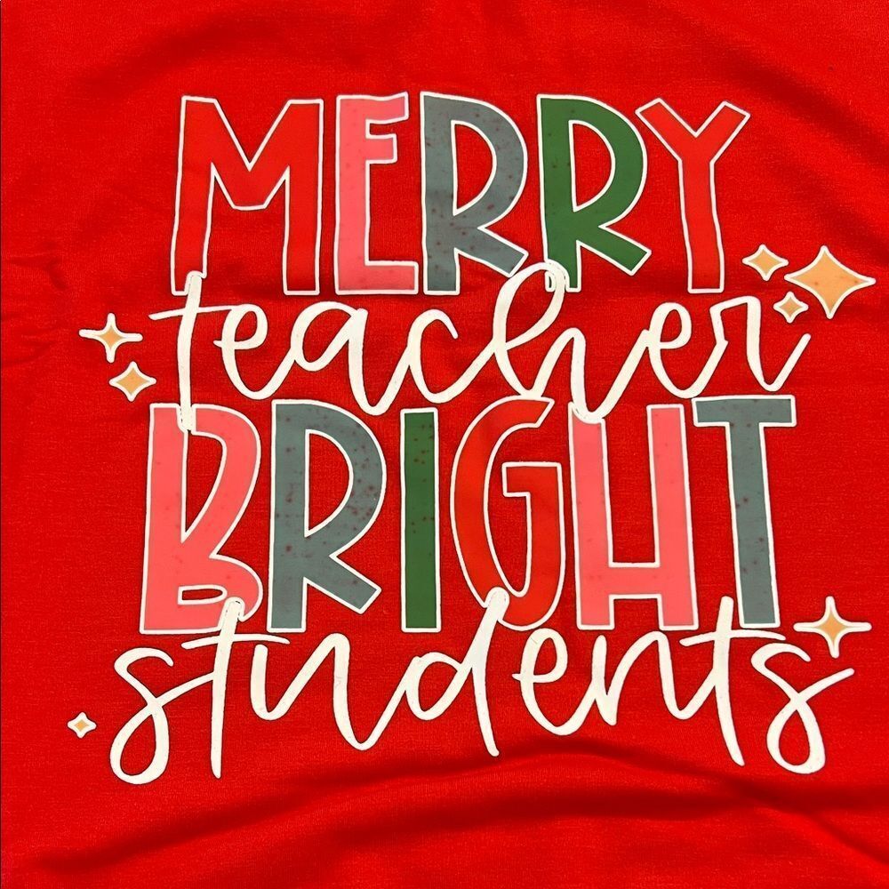Gildan Red Long Sleeve Sweatchirt with Festive "Teacher" Print